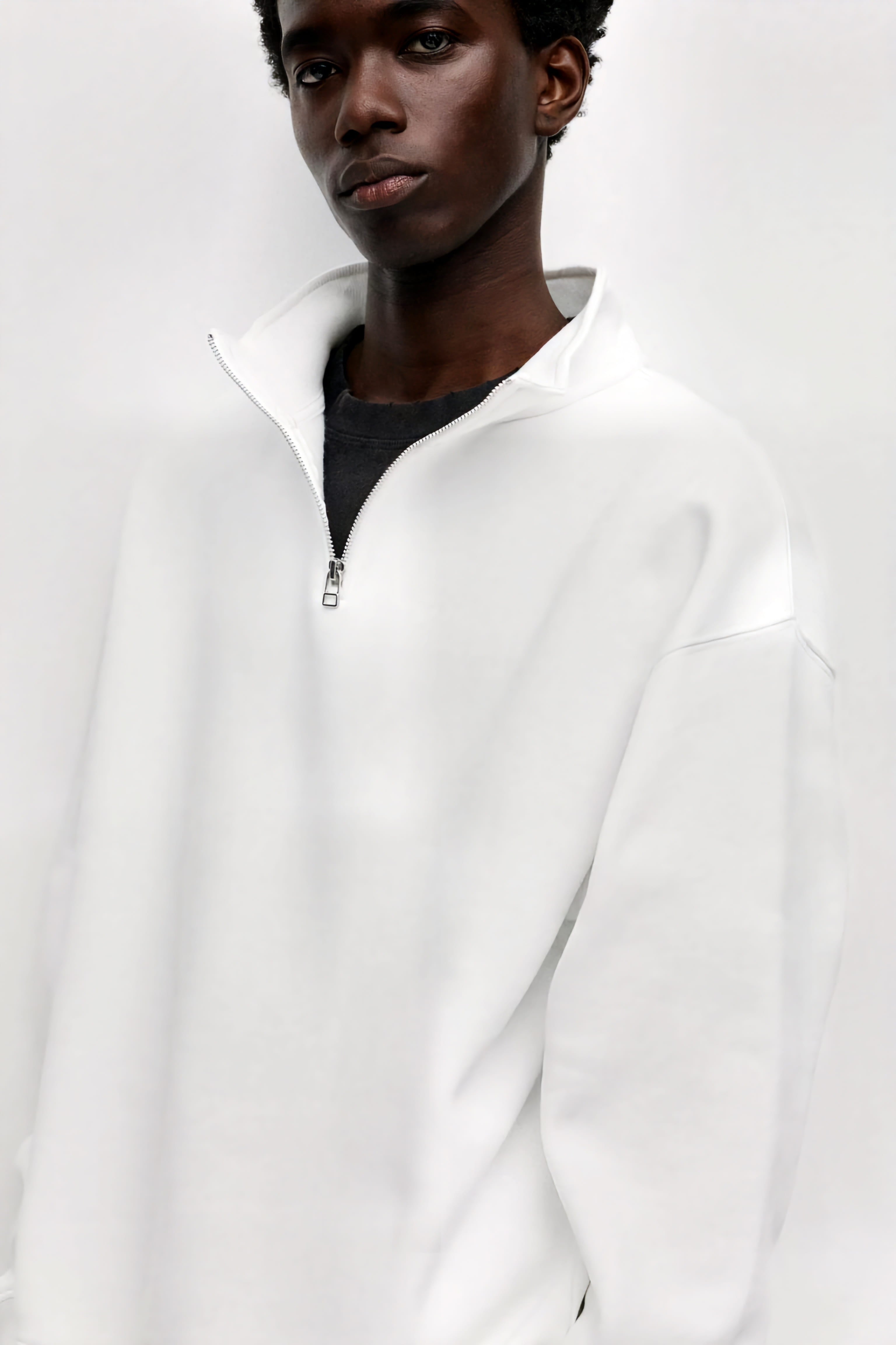 Pull&Bear Oversized Quarter-Zip Sweatshirt –White - Lovr