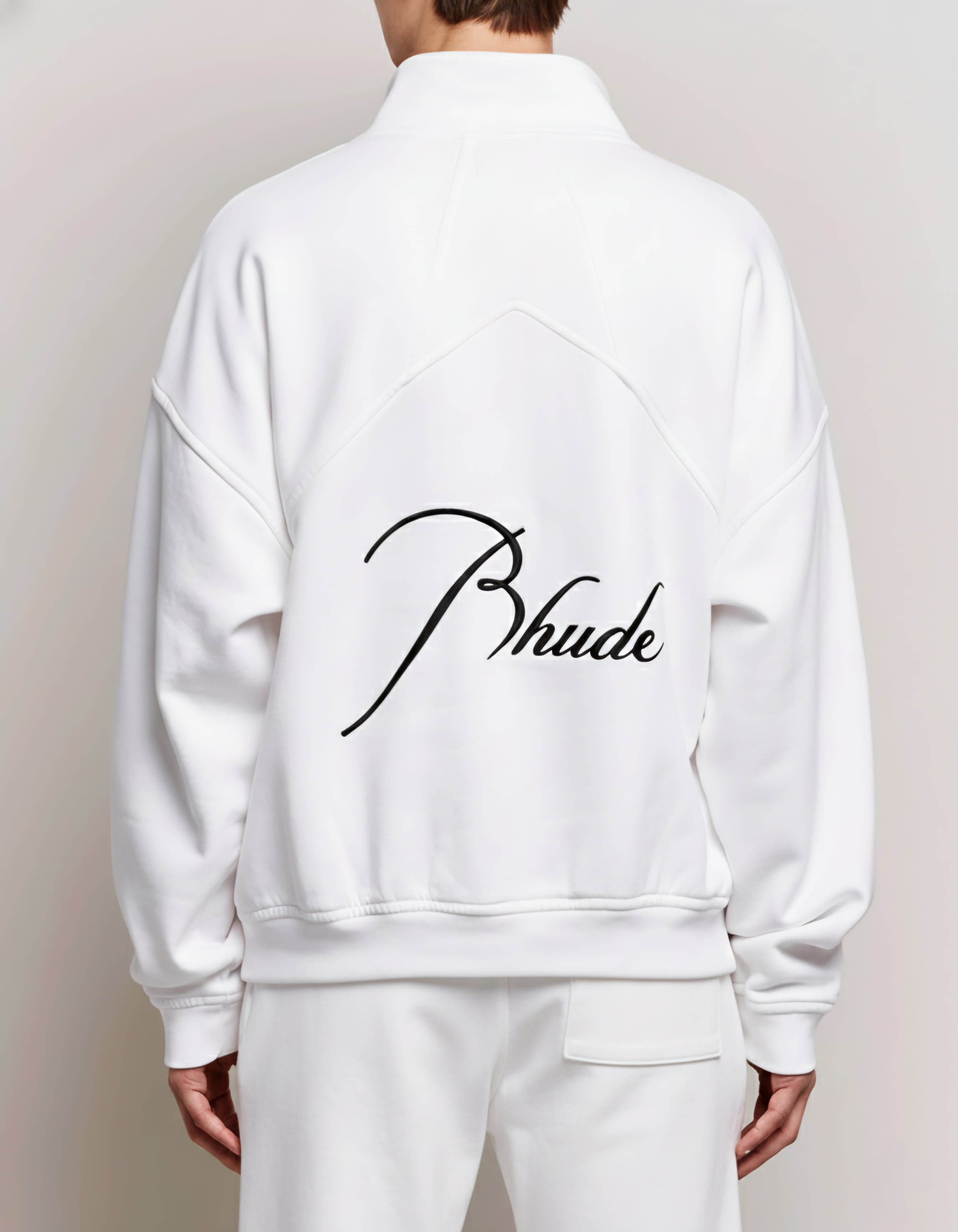 Rhude Script Logo Quarter-Zip Sweatshirt – White - Lovr