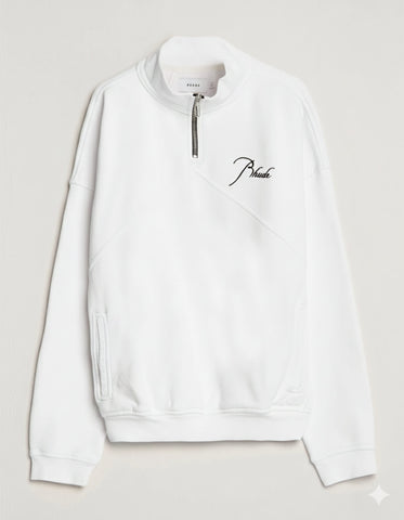 Rhude Script Logo Quarter-Zip Sweatshirt – White - Lovr