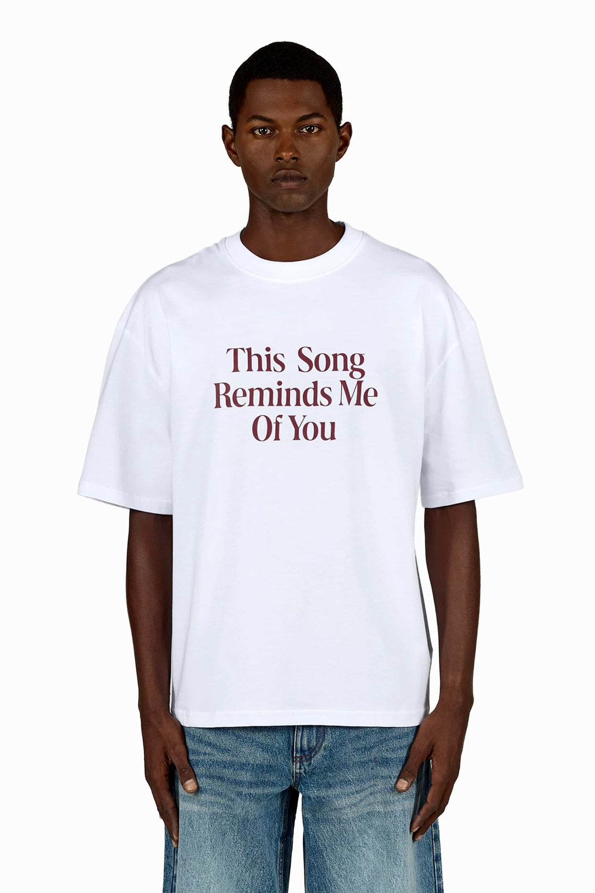 Pagador "This Song Reminds Me Of You" Oversized Tee – White/Burgundy - Lovr