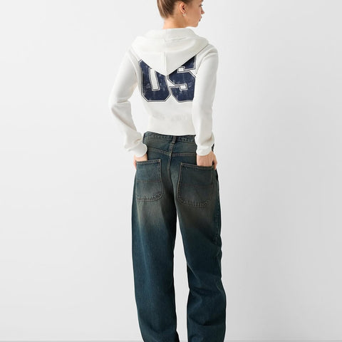 Bershka San Francisco Star Cropped Zip - Up – Off - White - Lovr