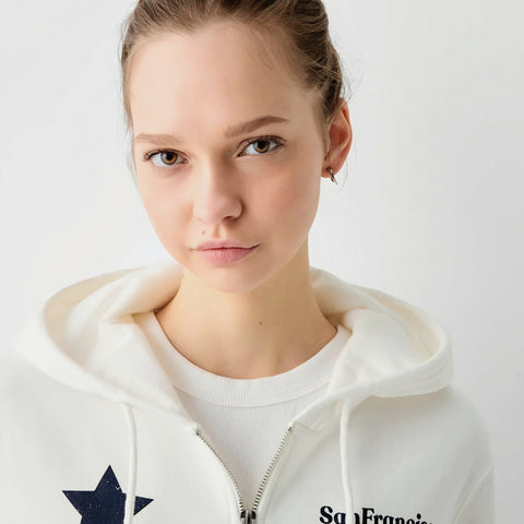 Bershka San Francisco Star Cropped Zip - Up – Off - White - Lovr
