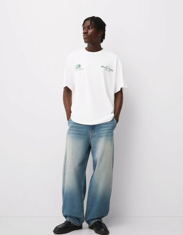 Bershka "Smart Traveller Association" Oversized Graphic Tee - Lovr