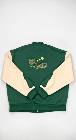 BeYoung Signature forest green and cream Varsity Jacket - Lovr