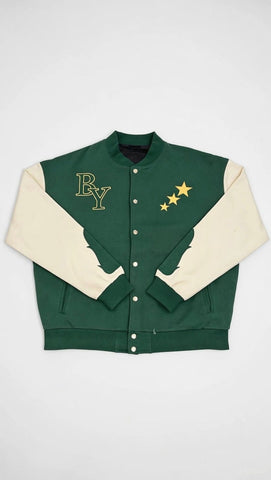 BeYoung Signature forest green and cream Varsity Jacket - Lovr
