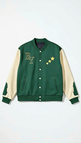 BeYoung Signature forest green and cream Varsity Jacket - Lovr