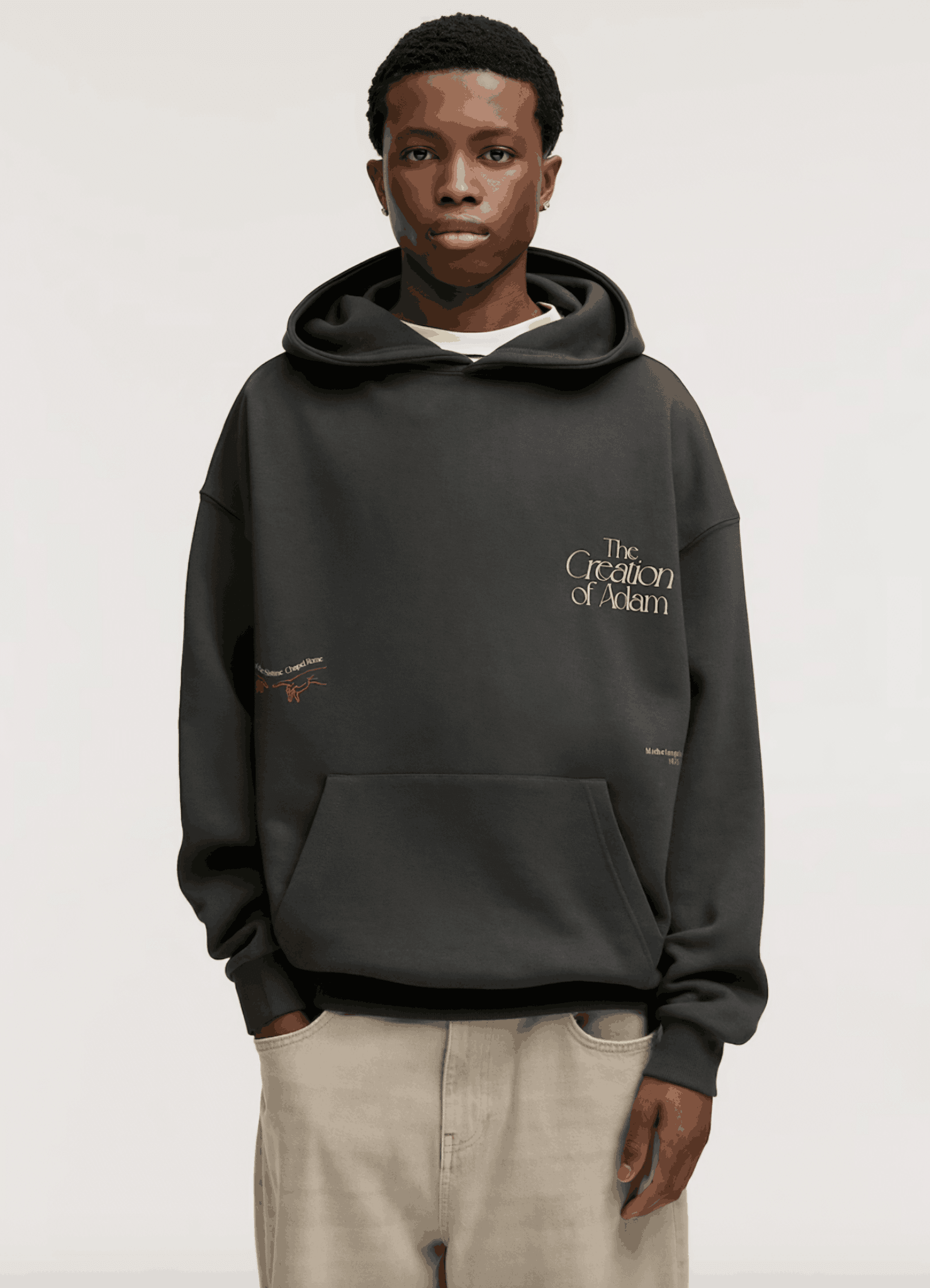 Pull & Bear - The Creation of Adam Graphic - Print Oversized Hoodie in Dark Grey - Lovr