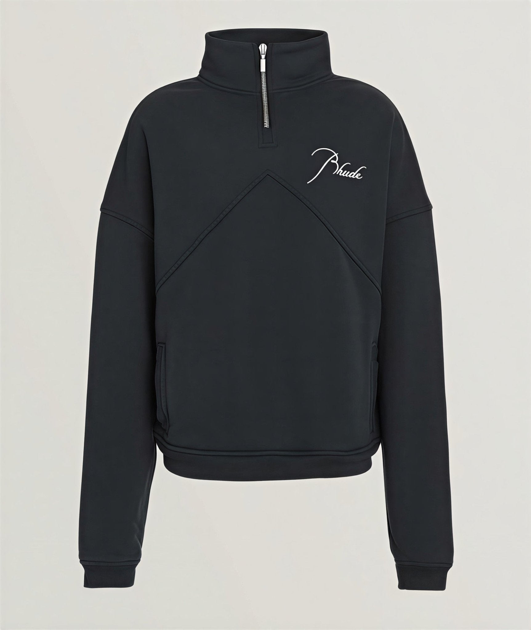 Rhude Script Logo Quarter-Zip Sweatshirt – Black - Lovr